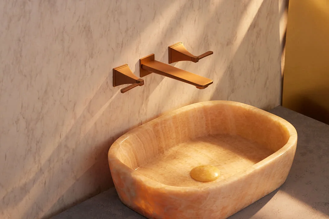 Freestanding bath in a calm, tiled bathroom