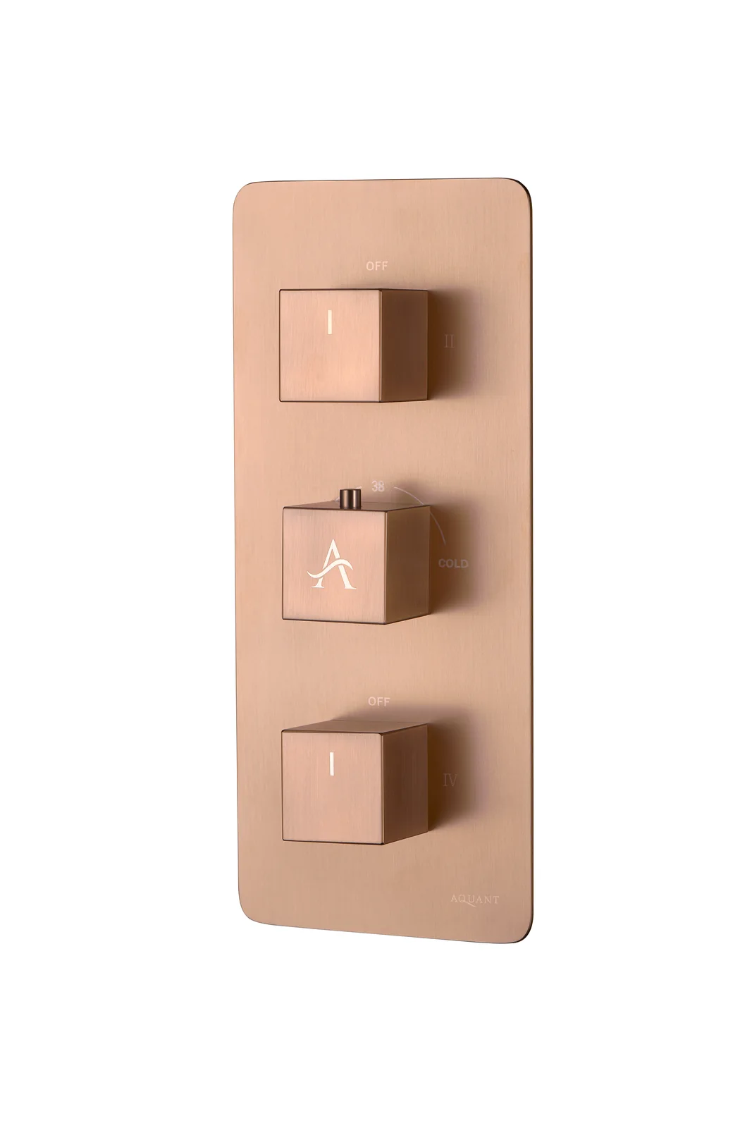 Aquant 2009 BRG Thermostatic Diverter, Three Controls · Brushed Rose Gold — Concealed thermostatic diverter.