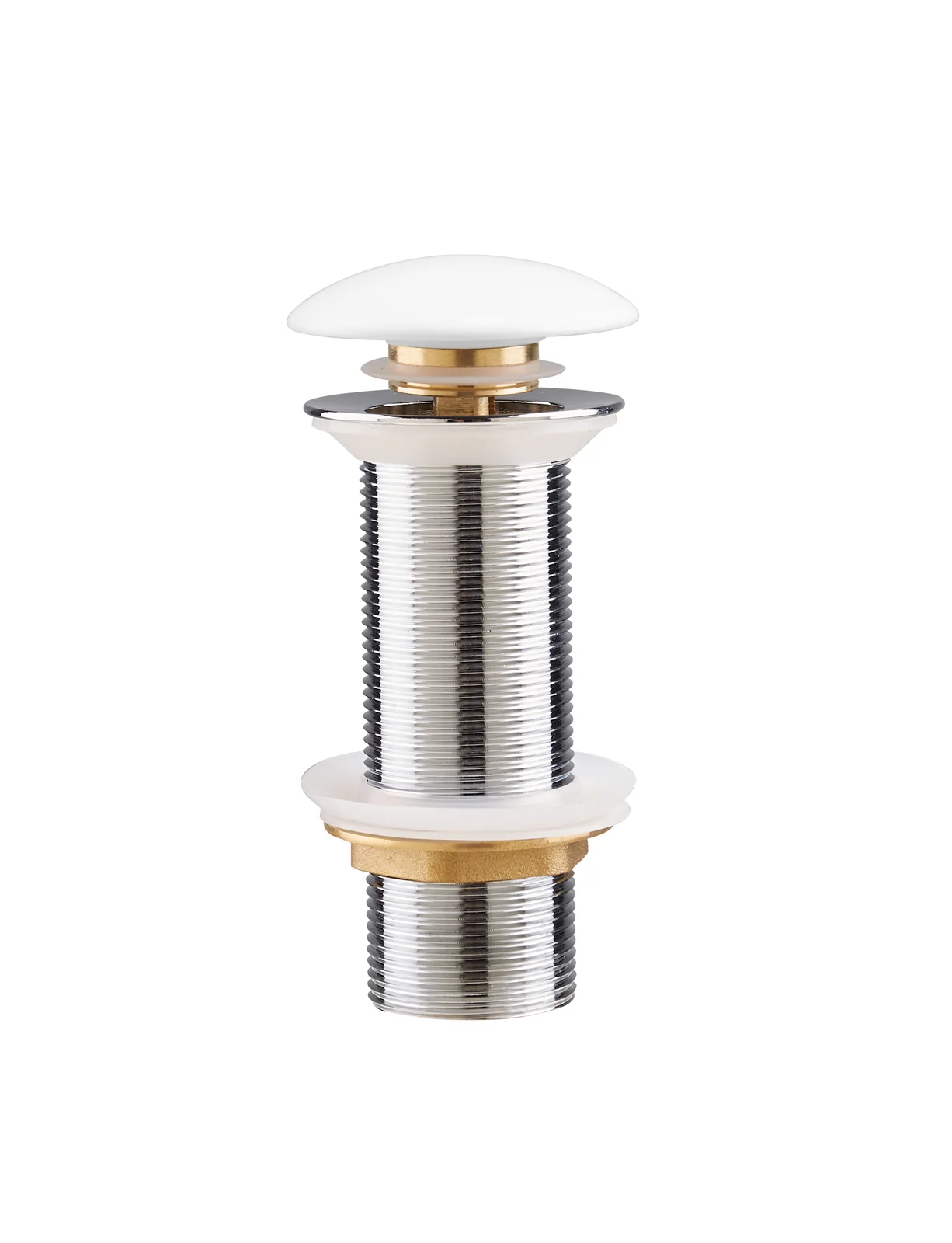 Aquant 1021 W Ceramic Pop-Up Waste · White — Ceramic top on a brass body.